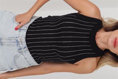 Halter Yaka Siyah Boydan Taşlı Fitilli Atlet