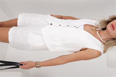 Ham Keten Beyaz Şort Yelek Takım