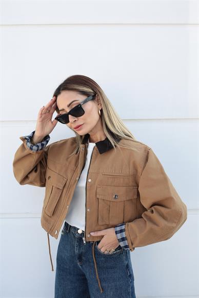Hardal Torba Cepli Crop Ceket