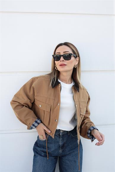 Hardal Torba Cepli Crop Ceket