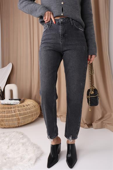 High Rise Füme Az Likralı Mom Jean