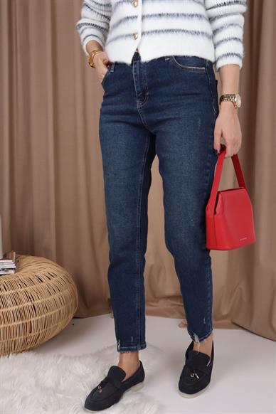 High Rise Gölgeli Full Likralı Mom Jean