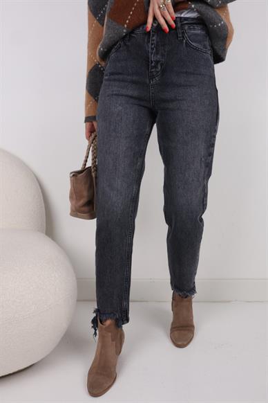 High Rise Paça Detay Az Likralı Füme Mom Jean