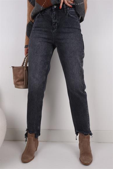 High Rise Paça Detay Az Likralı Füme Mom Jean
