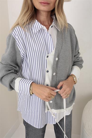 Hırka Detay Çizgili Gömlek