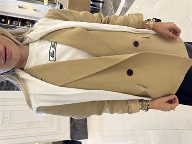 İki Düğmeli Camel Keten Blazer Ceket