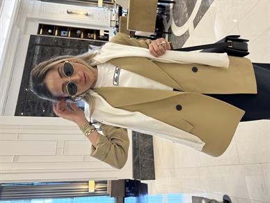 İki Düğmeli Camel Keten Blazer Ceket