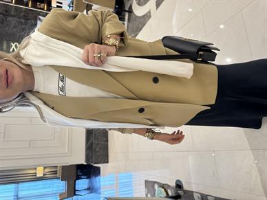 İki Düğmeli Camel Keten Blazer Ceket