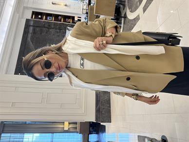 İki Düğmeli Camel Keten Blazer Ceket