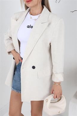 İki Düğmeli Naturel Keten Blazer Ceket
