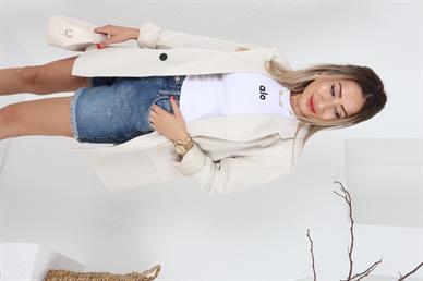 İki Düğmeli Naturel Keten Blazer Ceket