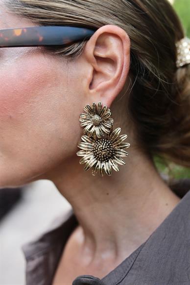 İkili Gold Çiçekli Küpe