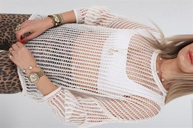 İnce Ajurlu Ekru Merserize Kazak