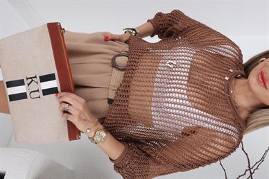 İnce Ajurlu Kahve Merserize Kazak