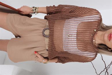 İnce Ajurlu Kahve Merserize Kazak