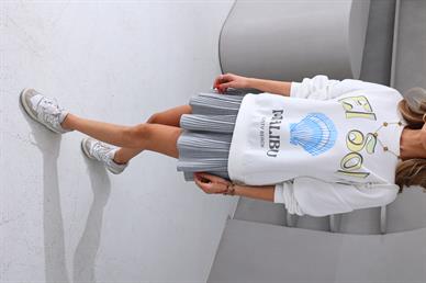 İnce Pileli Gri Mini Etek