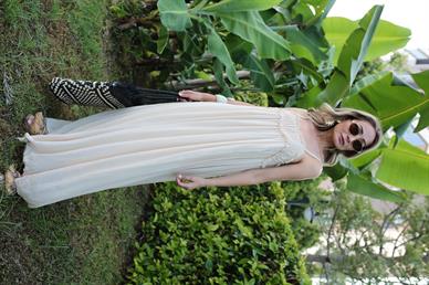 İp Askılı Astarlı Krem Kraşlı Keten Elbise