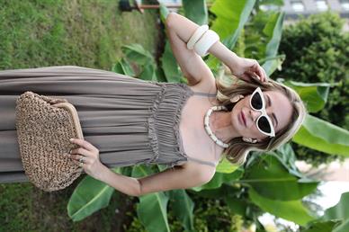 İp Askılı Astarlı Vizon Kraşlı Keten Elbise