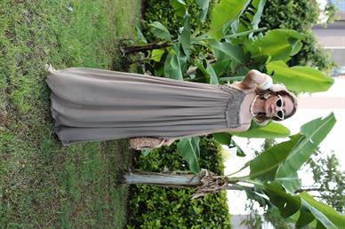 İp Askılı Astarlı Vizon Kraşlı Keten Elbise