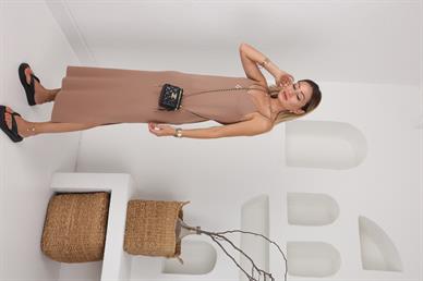 İp Askılı Camel Kloş Elbise