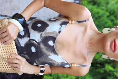 İp Askılı Kahve Desenli Astarlı Elbise