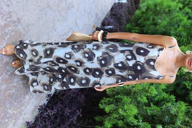 İp Askılı Kahve Desenli Astarlı Elbise