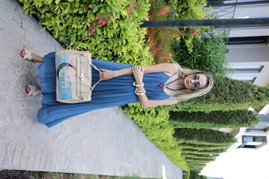 İp Askılı Lacivert Keten Uzun Elbise