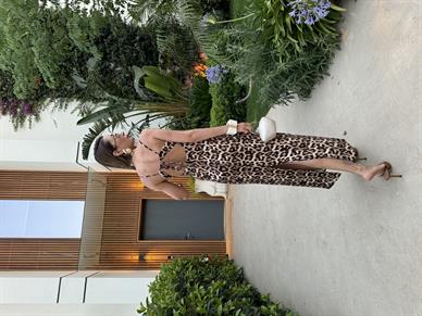 İp Askılı Leopar Desen Uzun Elbise