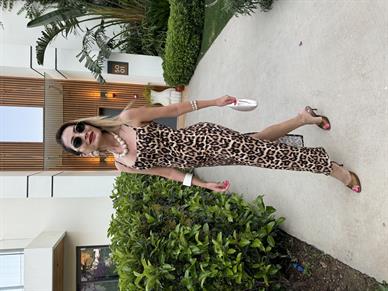 İp Askılı Leopar Desen Uzun Elbise