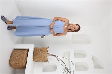 İp Askılı Mavi Kloş Elbise