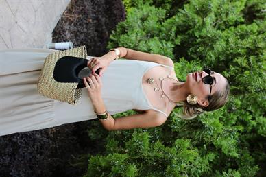 İp Askılı Naturel Katlı Elbise