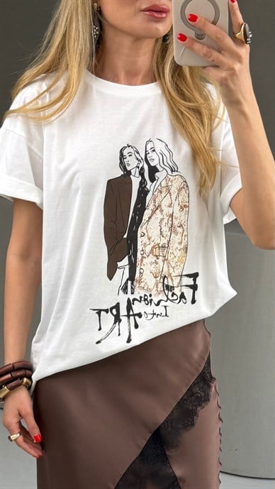Kadın Baskılı Basic Tshirt