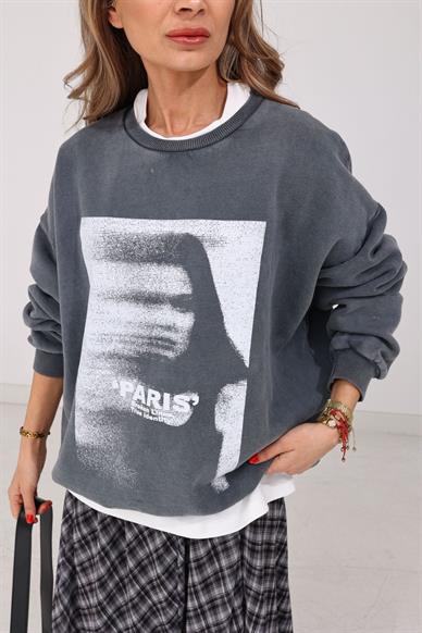 Kadın Baskılı Yıkamalı Sweatshirt