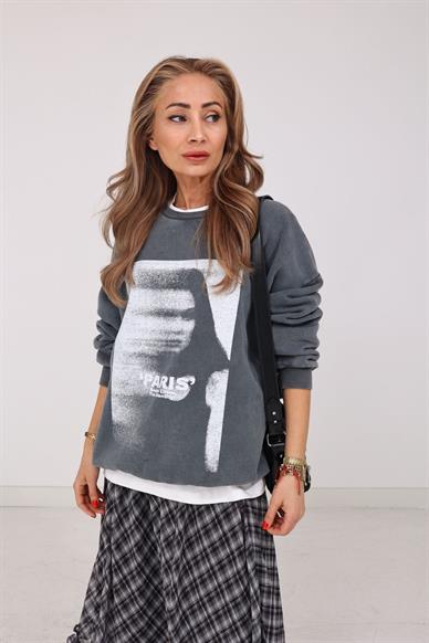 Kadın Baskılı Yıkamalı Sweatshirt