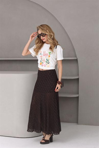 Kahve Astarlı Dantel Etek