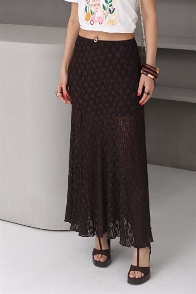Kahve Astarlı Dantel Etek