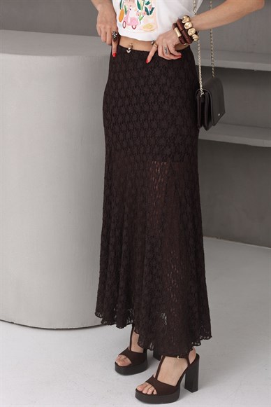 Kahve Astarlı Dantel Etek