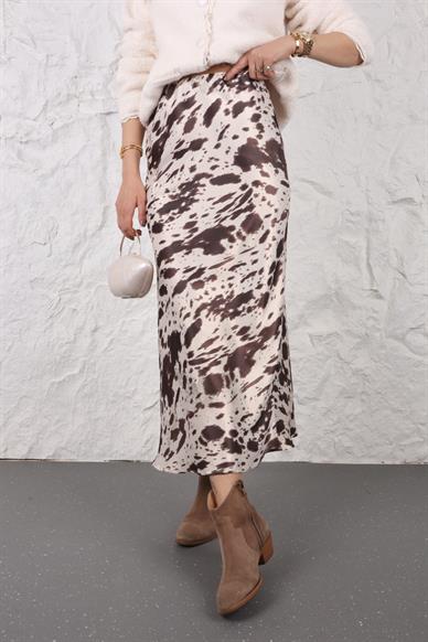 Kahve Batik Desen Saten Etek