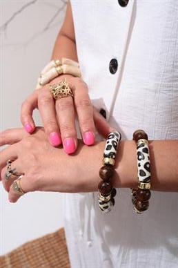 Kahve Boncuklu Leopar Desen Bileklik