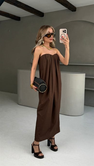 Kahve Cepli Straplez Elbise ELBİSE | NO33