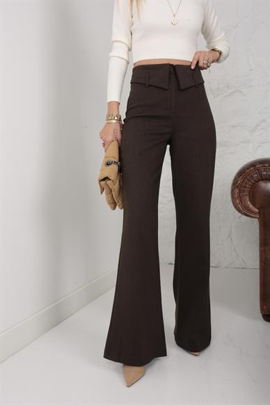 Kahve Çift Kemer Kumaş Pantolon