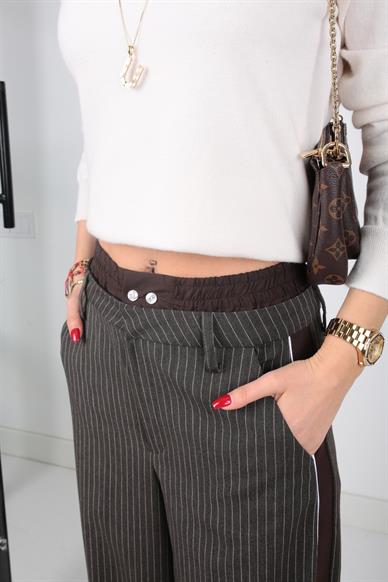 Kahve Çizgili Yandan Şeritli Pantolon