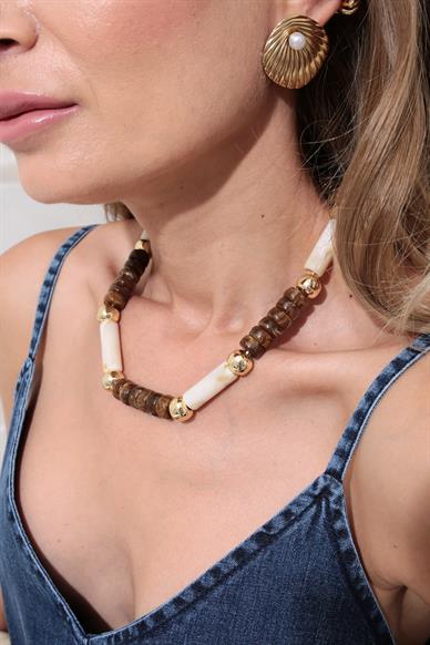 Kahve Detay Boru Boncuk Kolye