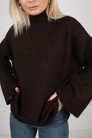 Kahve Dik Yaka Oversize Kazak