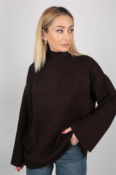 Kahve Dik Yaka Oversize Kazak