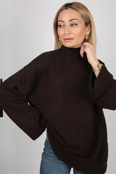 Kahve Dik Yaka Oversize Kazak