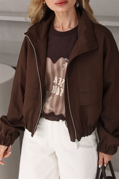 Kahve Dik Yaka Trençkot