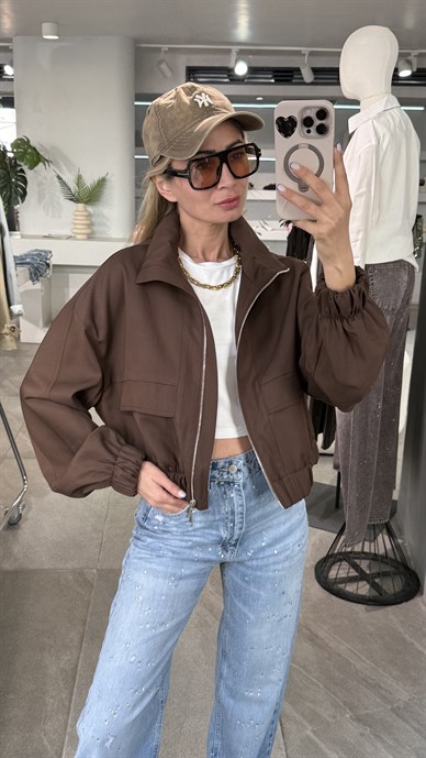 Kahve Dik Yaka Trençkot