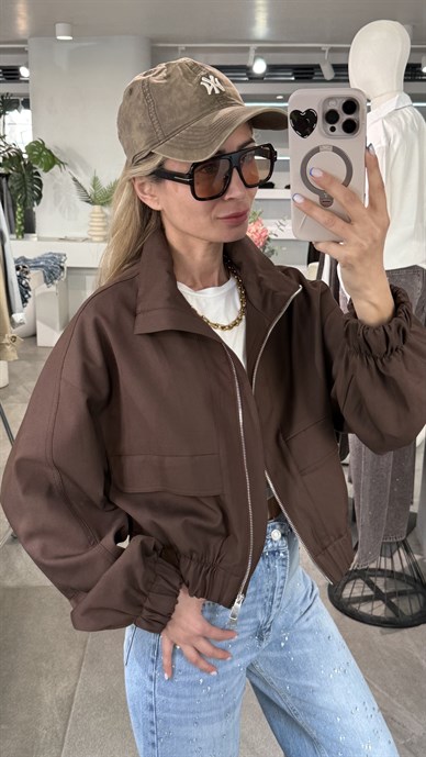 Kahve Dik Yaka Trençkot