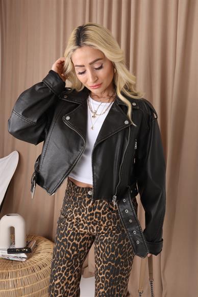 Kahve Eskitme Biker Deri Ceket